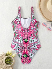 Retro Printed Push-Up One-Piece Swimsuit – Women’s 2025 Sexy Vintage Swimwear