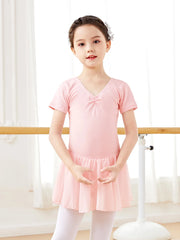 Girls Ballet Leotard Dress – Long/Short Sleeve Chiffon Skirt Dancewear