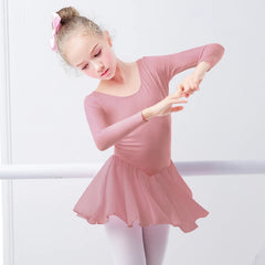 Girls Ballet Leotard Dress – Long/Short Sleeve Chiffon Skirt Dancewear