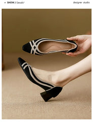 Women's high heels knitted breathable square heel beautiful princess non slip rubber sole comfortable shoes 2024 new model