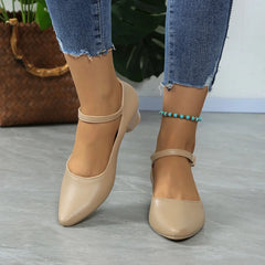 Spring and Autumn New with A Word Buckle Work Shoes Pointed Thick Heel Single Shoes Fashion Comfortable Casual Women's Shoes