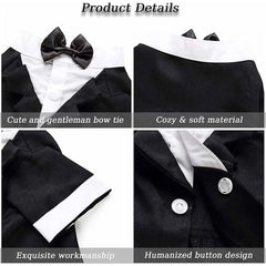 Dog Tuxedo Suit – Formal Wedding Party Outfit with Bow Tie for Dogs & Cats