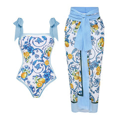 Flaxmaker Lemon Print Bikini Set – Women’s Push-Up Tie-Shoulder Swimsuit 2025