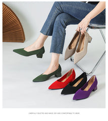 Women's large high-heeled shoes Multicolor pointy knit breathable comfortable anti-skid rubber sole work shoes 2023 new autumn