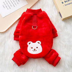 Cute Bear Dog Pajamas, Warm Winter Pet Onesie with Feet for Small Medium Dogs Cats, Teddy Poodle Bichon Costume