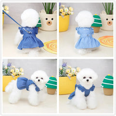 Luxury Princess Dog Dress 👑 Tutu & Denim Skirt Outfit for Small Dogs