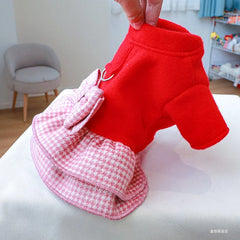 Red Winter Princess Pet Dress 🎀 Warm Outfit with Belt for Small & Medium Pets