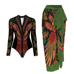 SEAURAL Vintage Print Long-Sleeve Swimsuit Set – Women’s Surfwear 2025