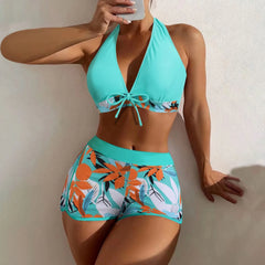 High-Waist Plant Print Bikini Set – Women’s Two-Piece Swimsuit