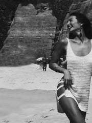 Sexy Knit Striped Side Cut-Out Mini Beach Dress – Women’s Swimsuit Cover-Up