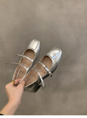 Retro Mary Jane Shoes – Glossy Medium Heel Comfort Ballet Pumps