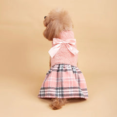 Plaid Dog Dress – Warm Bowknot Costume for Small Dogs & Cats
