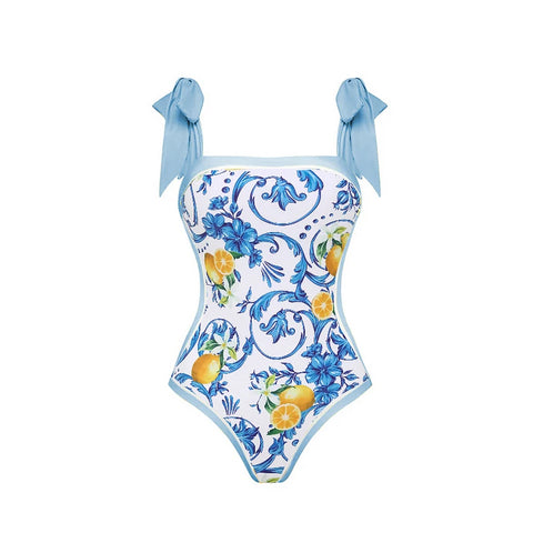 Flaxmaker Lemon Print Bikini Set – Women’s Push-Up Tie-Shoulder Swimsuit 2025