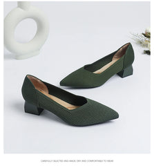 Women's large high-heeled shoes Multicolor pointy knit breathable comfortable anti-skid rubber sole work shoes 2023 new autumn
