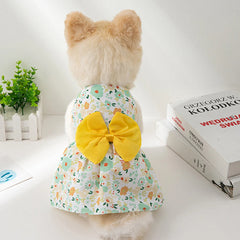 Summer Flower Dog Dress 🌸 Cooling Bowknot Outfit for Small Dogs & Cats