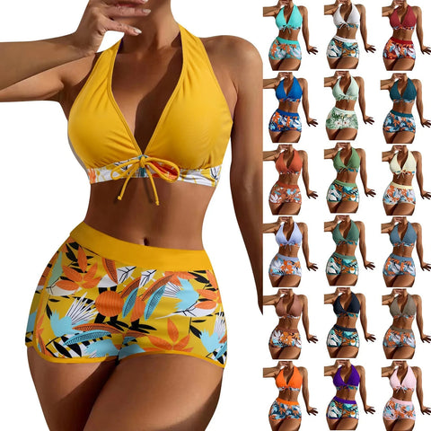 High-Waist Plant Print Bikini Set – Women’s Two-Piece Swimsuit