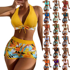 High-Waist Plant Print Bikini Set – Women’s Two-Piece Swimsuit