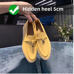 New 2025 Soft Bottom Tassel Lock Buckle High Top Loafers Women's round Toe Mid Heel Comfortable Leather Shoes Leisure Style