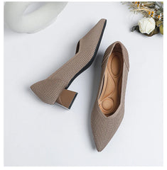 Women's large high-heeled shoes Multicolor pointy knit breathable comfortable anti-skid rubber sole work shoes 2023 new autumn