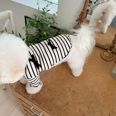 Summer Striped Dog Dress – Bow Collar Outfit for Small Dogs, Black & White Pet Clothes