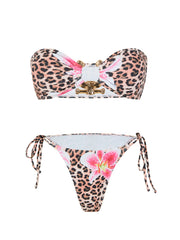 Tie-Side Shiny Ring Bandeau Bikini – Women’s Padded Low-Waist Swimsuit 2025