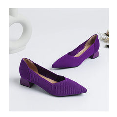 Women's large high-heeled shoes Multicolor pointy knit breathable comfortable anti-skid rubber sole work shoes 2023 new autumn