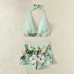 High-Waist Plant Print Bikini Set – Women’s Two-Piece Swimsuit
