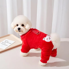 Cute Bear Dog Pajamas, Warm Winter Pet Onesie with Feet for Small Medium Dogs Cats, Teddy Poodle Bichon Costume