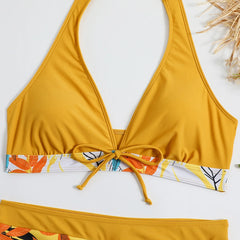 High-Waist Plant Print Bikini Set – Women’s Two-Piece Swimsuit