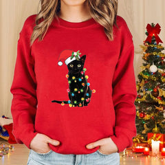 Christmas Cat Sweater – Women’s Long-Sleeve Pullover 2025 Winter Top