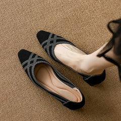 Women's high heels knitted breathable square heel beautiful princess non slip rubber sole comfortable shoes 2024 new model