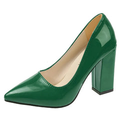 10cm High Heel Colorful Pumps Women's Shoes Pointed Toe Fashion Red 3.9inch Chunky Heels Patent Leather Female Plus Size 49 50