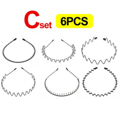 1/6PCS Metal Wavy Hair Bands – Unisex Black Head Hoop