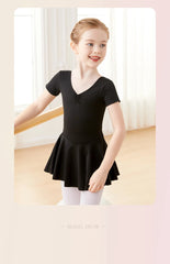 Girls Pink Ballet Leotard Dress – Short Sleeve Tutu Dance Outfit