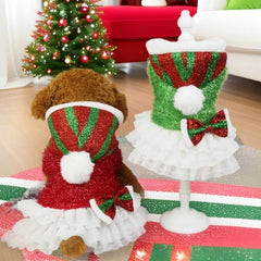 Christmas Sparkling Pet Dress – Sequin Plush Hooded Costume for Dogs & Cats