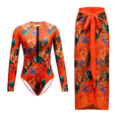 Long-Sleeve One-Piece Swimsuit with Skirt – Women’s Sexy Cover-Up Swimwear