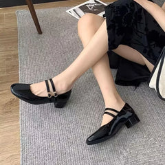 Burgundy Patent Mary Jane Pumps – Double Buckle Vintage Low Block Heels (2025)