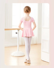 Girls Pink Ballet Leotard Dress – Short Sleeve Tutu Dance Outfit