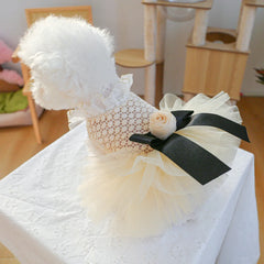 Luxury Kawaii Dog Dress 👑 Pearl Collar Princess Outfit for Small Dogs & Cats