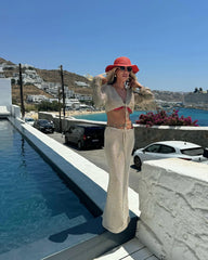 Knit Lace-Up Bell Sleeve Top & Long Skirt Set – Sexy Beach Cover-Up 2025 (K128)