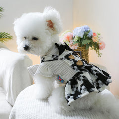 Black & White Bow Princess Dress 🎀 Warm Winter Outfit for Small Dogs