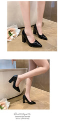 10cm High Heel Colorful Pumps Women's Shoes Pointed Toe Fashion Red 3.9inch Chunky Heels Patent Leather Female Plus Size 49 50