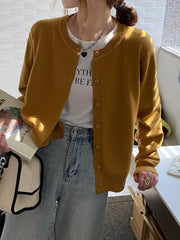 Women’s Slim O-Neck Cardigan Sweater – Casual Korean Knitwear