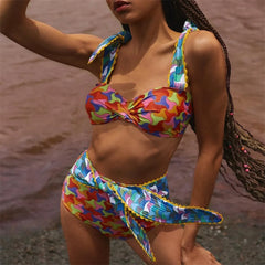 2025 Floral Ruffle Bandage Bikini Set – Women’s Push-Up Two-Piece Swimsuit