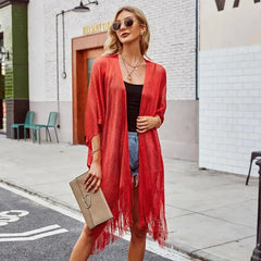 2025 Sexy Gold Tassel See-Through Beach Cover-Up Dress for Women