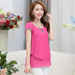 Women’s Chiffon Peplum Blouse – Short Sleeve Summer Office Top