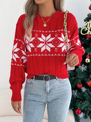 Snowflake Knit Christmas Sweater – Women’s Contrast Pullover 2025