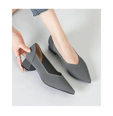 Women's large high-heeled shoes Multicolor pointy knit breathable comfortable anti-skid rubber sole work shoes 2023 new autumn