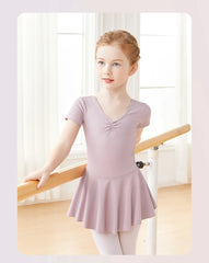 Girls Pink Ballet Leotard Dress – Short Sleeve Tutu Dance Outfit