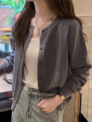 Women’s Slim O-Neck Cardigan Sweater – Casual Korean Knitwear